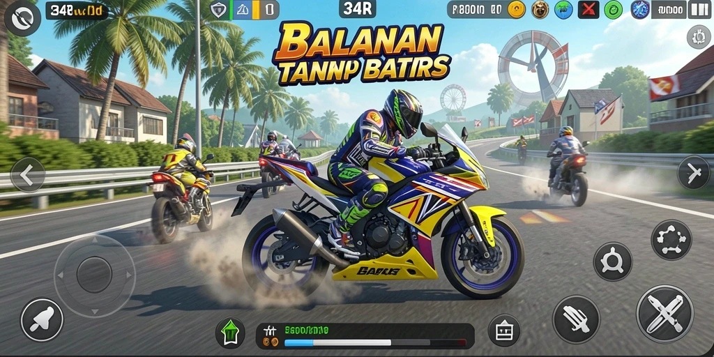 Gameplay mendebarkan dalam 34R dengan motor balap.