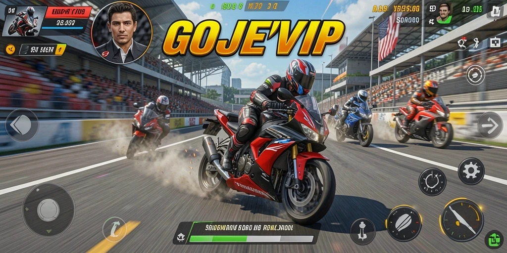Tampilkan tampilan balap motor yang mendebarkan dalam GOJEKVIP.