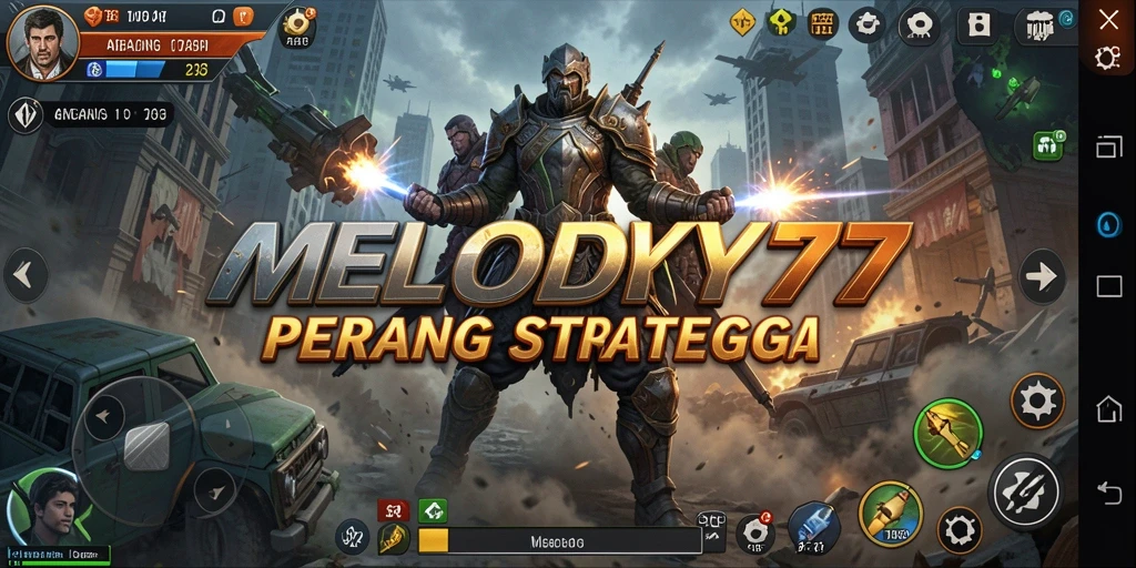 Tangkapan layar utama MELODY77 menampilkan pertempuran strategis yang mendebarkan.