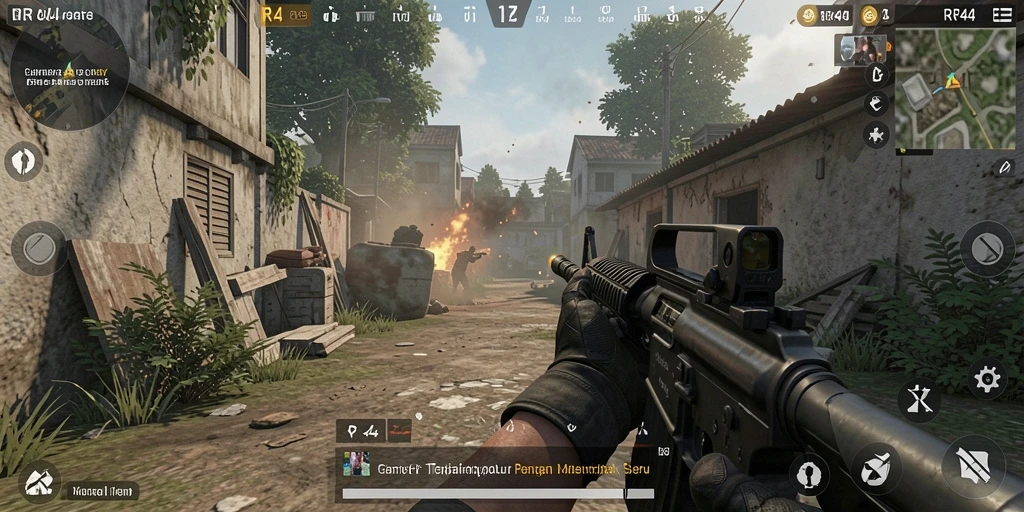 Screenshot gameplay RR44 menampilkan aksi tembak-menembak yang mendebarkan.